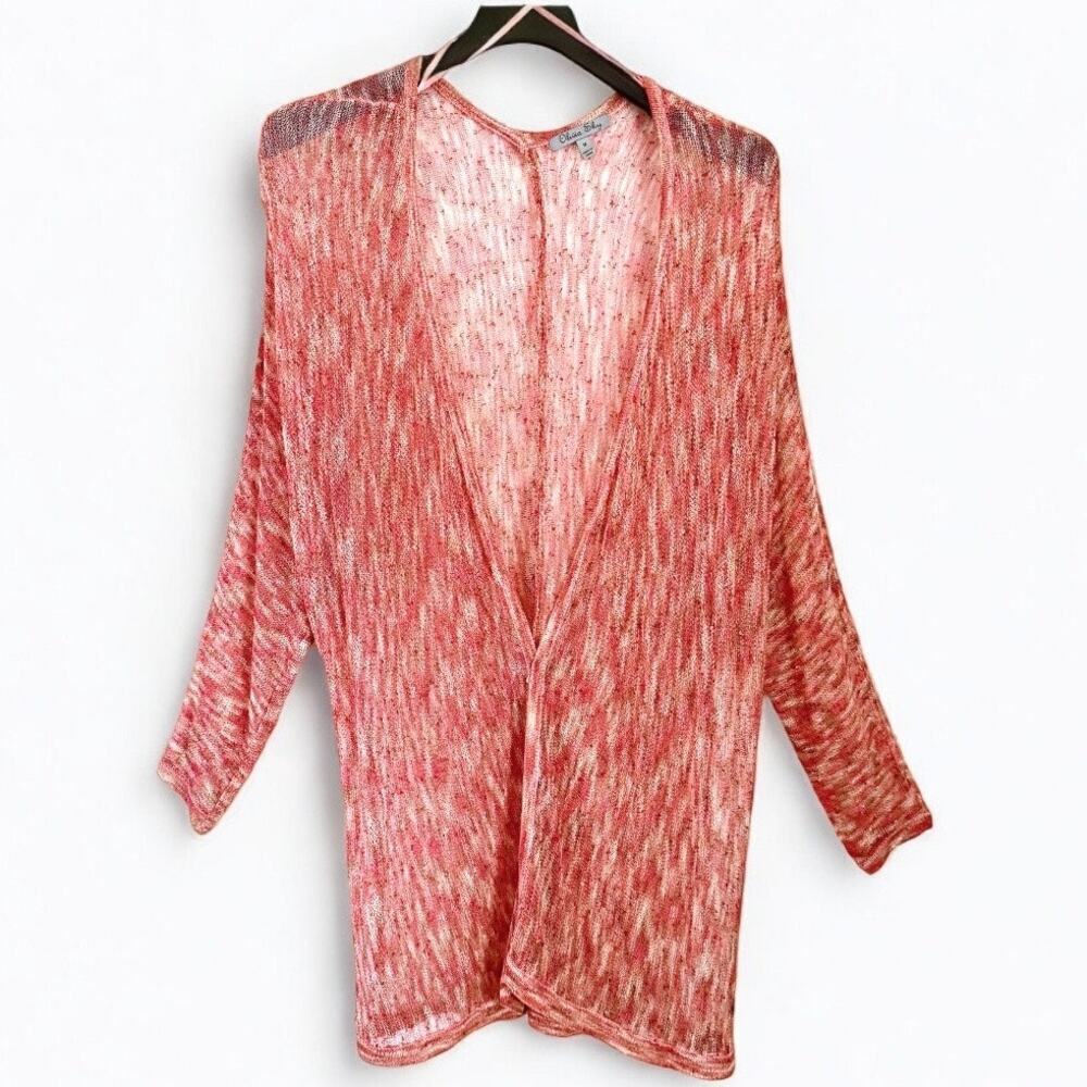 Olivia Sky Marled Knit Lightweight Open Front Cardigan - Size 1X
